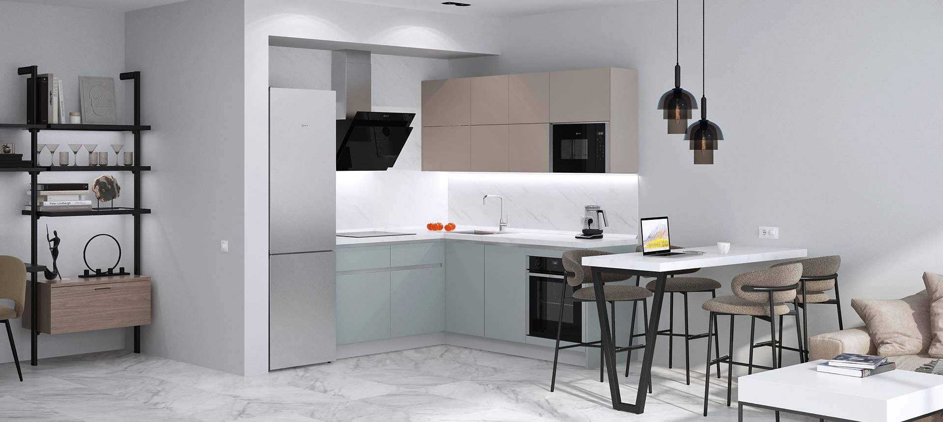 Зелёный фьорд / Кашемир&nbsp;серый&nbsp;